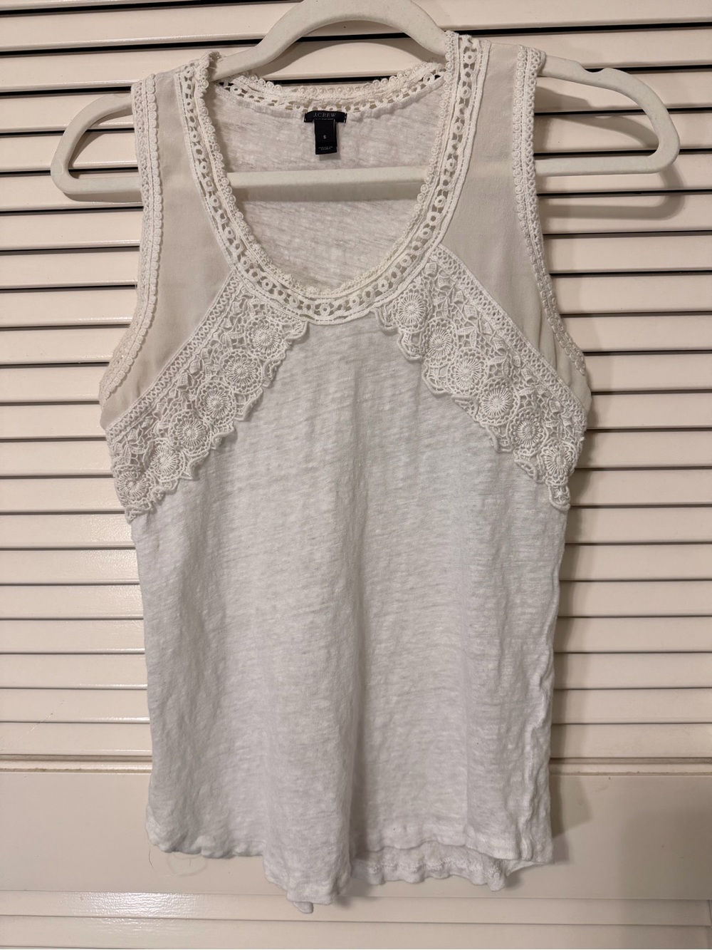 J. Crew White Lace-Trim Tank Top